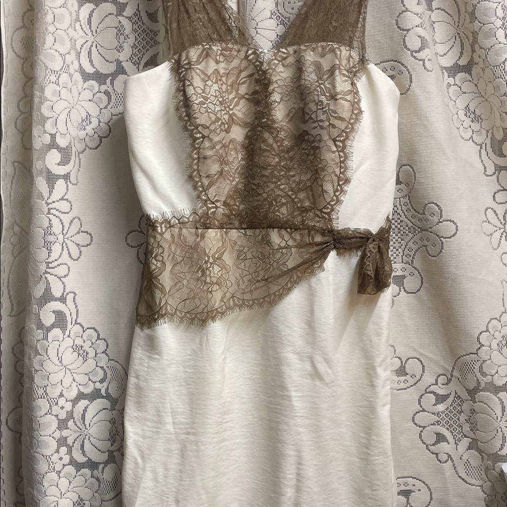 ANTONIO MELANI Cream and Brown Lace Dress Formal Party Attire